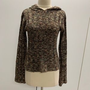 Chunky Knit Hooded Sweatshirt- Brown & Beige